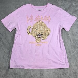 Def Leppard Rock Of Ages 1983 Graphic T Shirt Pink Womens Size XL Band Tee